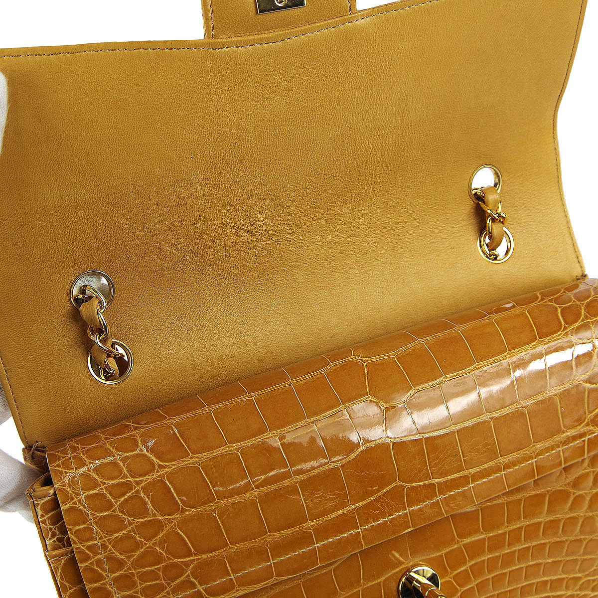 Luxury Chanel * 2003-2004 Classic Double Flap Medium Shoulder Bag Brown Crocodile