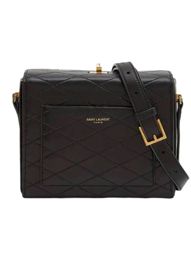 Luxury Saint Laurent Quilted Lambskin Leather Mini Square Cross Bag Black