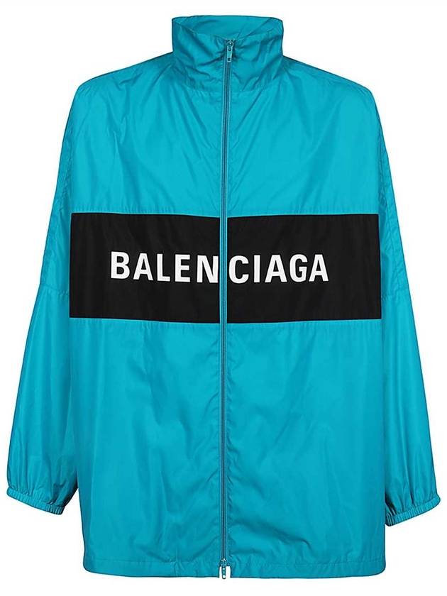 Luxury Balenciaga Logo Print Nylon Windbreaker Blue
