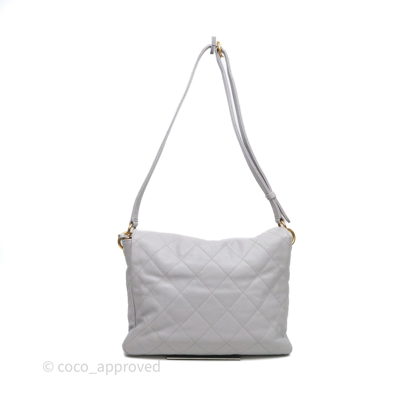 Chanel Double Pocket Hobo Bag Grey Caviar Aged Gold Hardware
