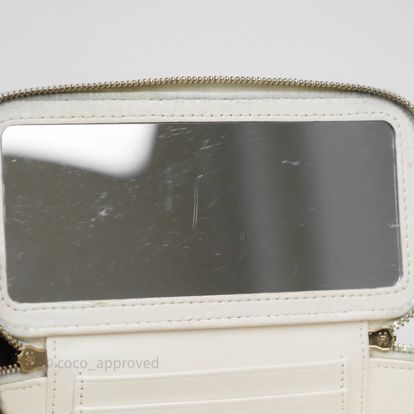 Chanel Logo Crystals Top Handle Vanity Rectangular White Lambskin Gold Hardware
