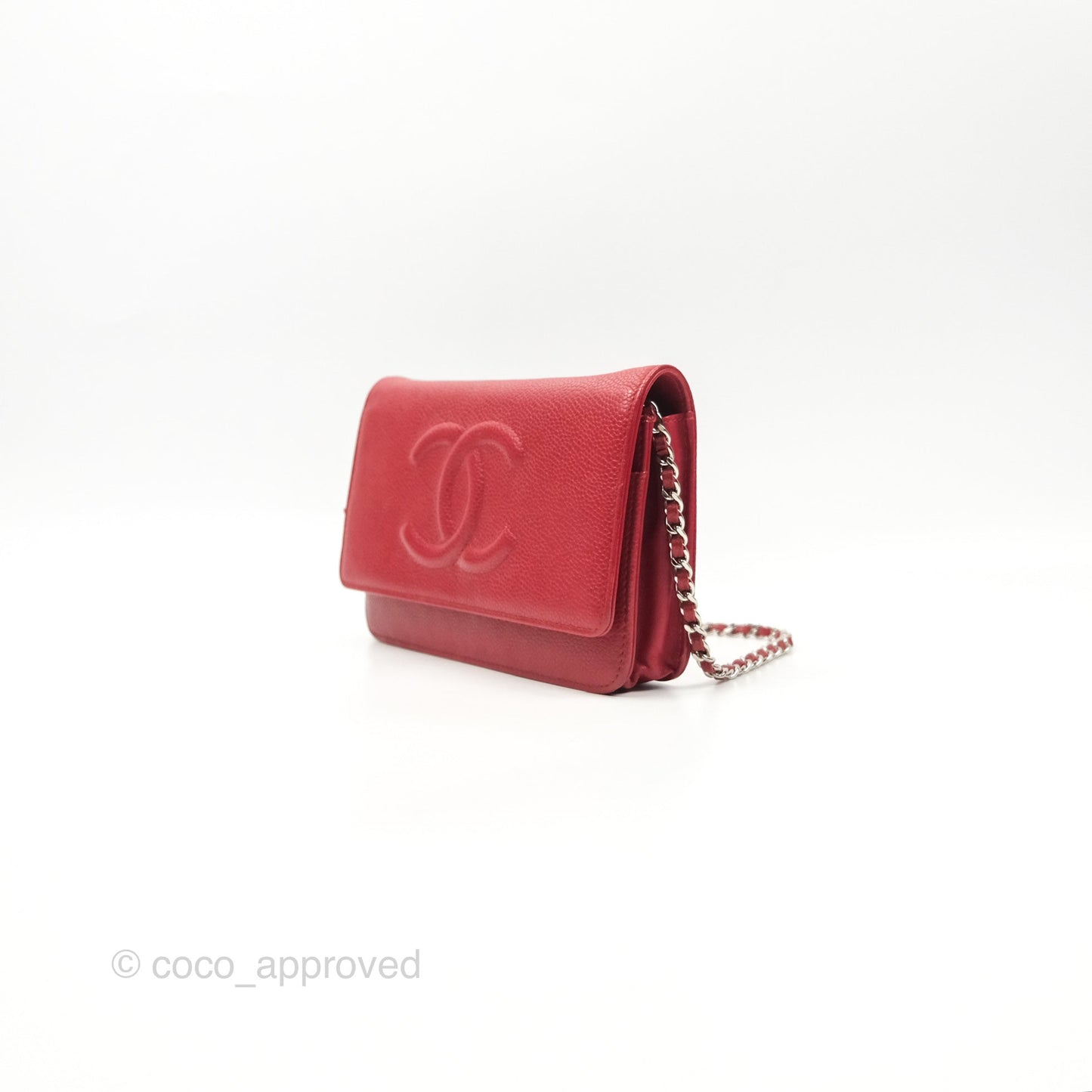 Chanel CC Wallet On Chain WOC Red Caviar Silver Hardware