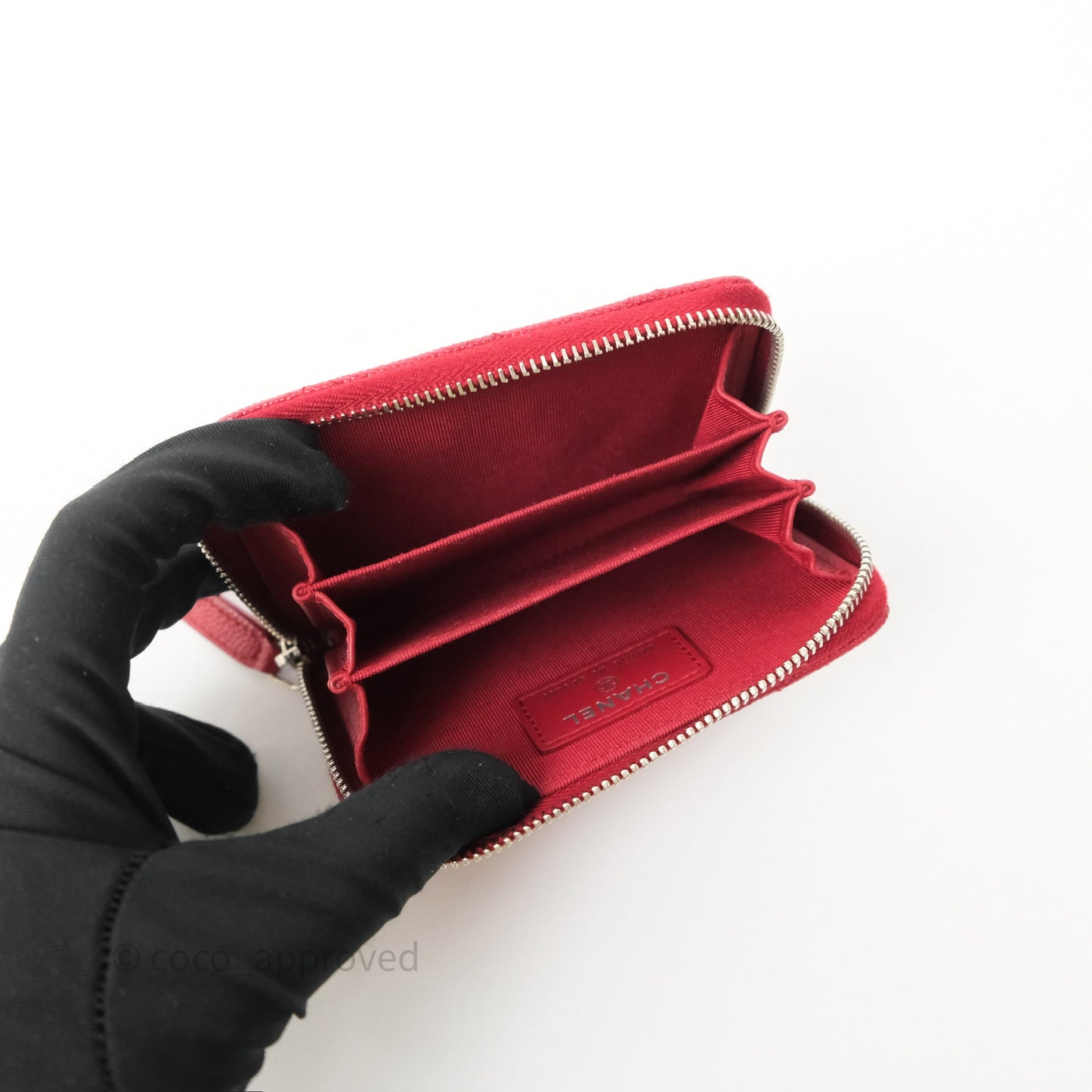 Chanel Classic Zipped Coin Purse Red Caviar Silver Hardware
