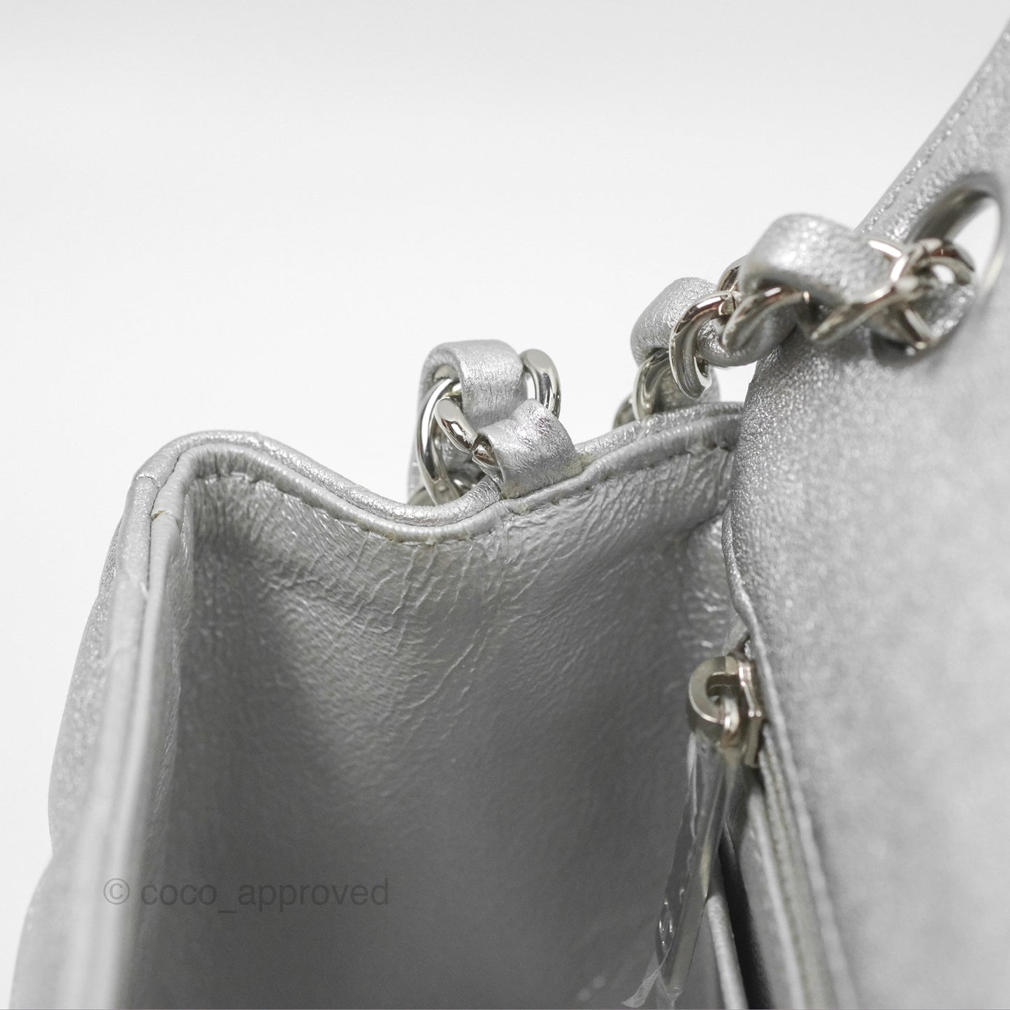 Chanel Classic Quilted Mini Square Flap Silver Lambskin Silver Hardware