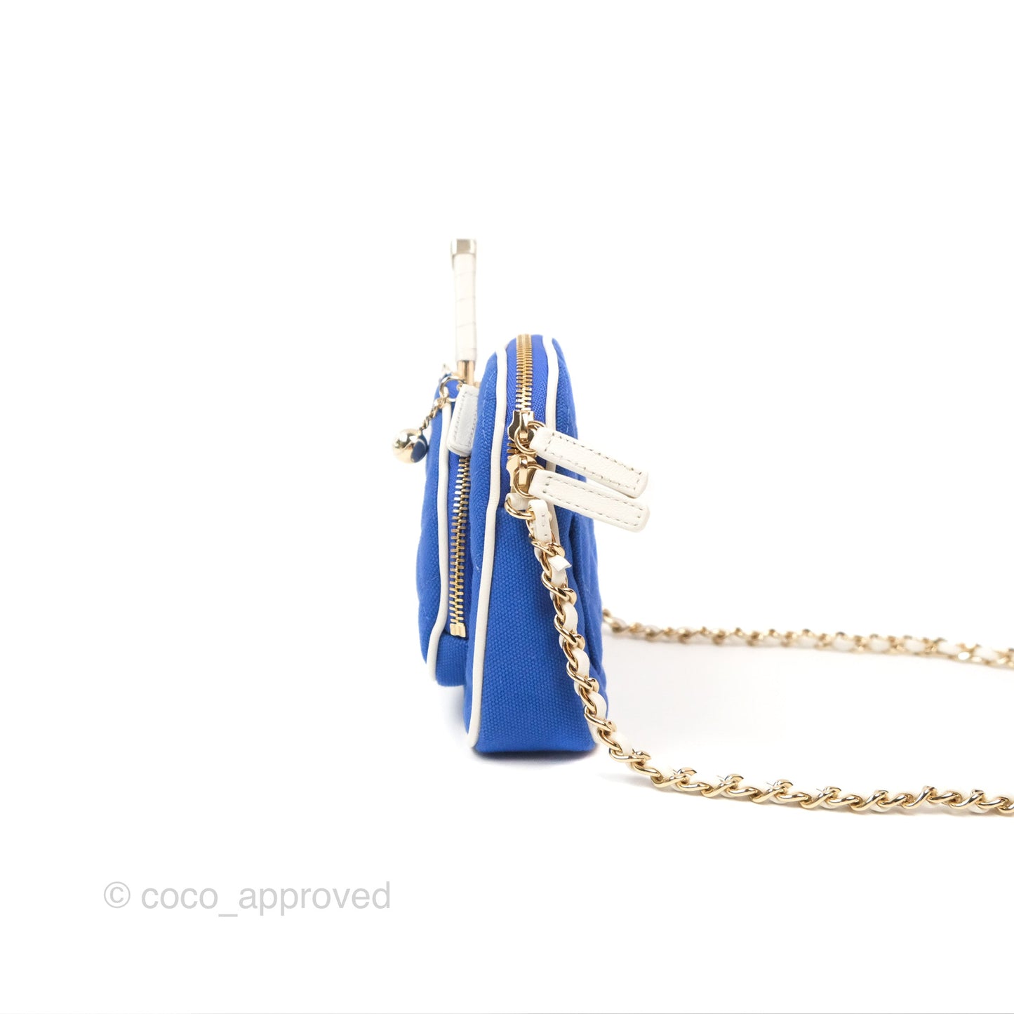 Chanel Mini Tennis Racket Clutch with Chain Blue White Cotton 23C
