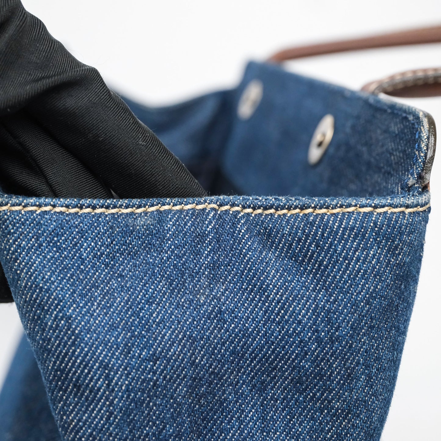 Chanel Vintage CC Tote Bag Denim Brown Leather