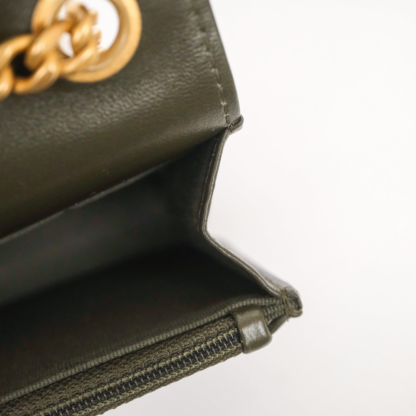 Chanel All Slide Adjustable Chain Phone Holder WOC Olive Green Lambskin