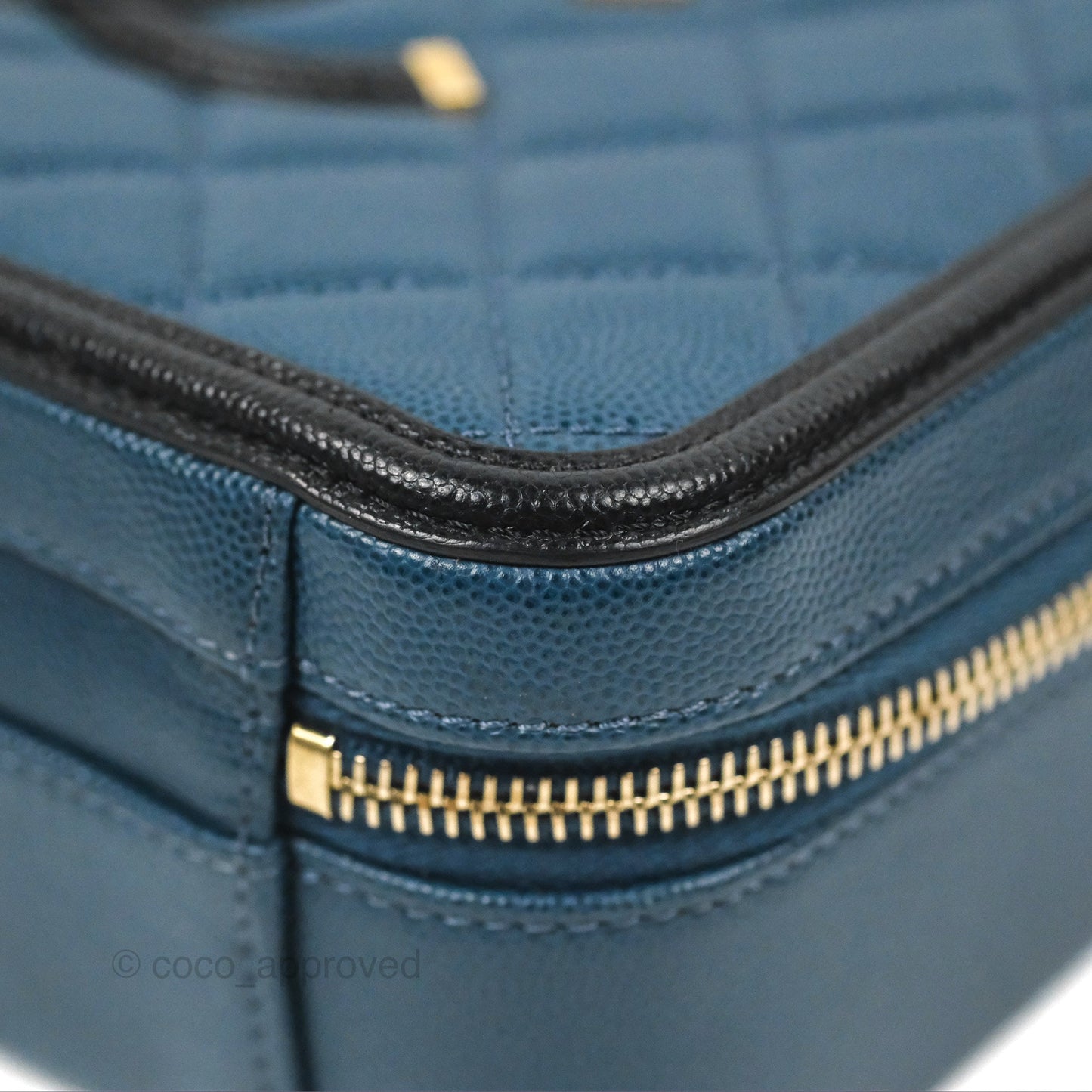 Chanel Quilted Medium CC Filigree Vanity Case Navy Black Caviar Aged Gold Hardware