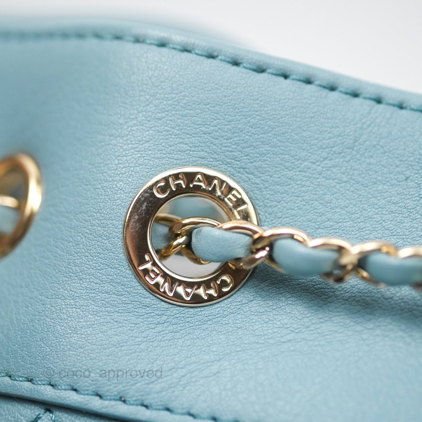 Chanel Small Drawstring Bucket Bag Blue Calfskin Gold Hardware