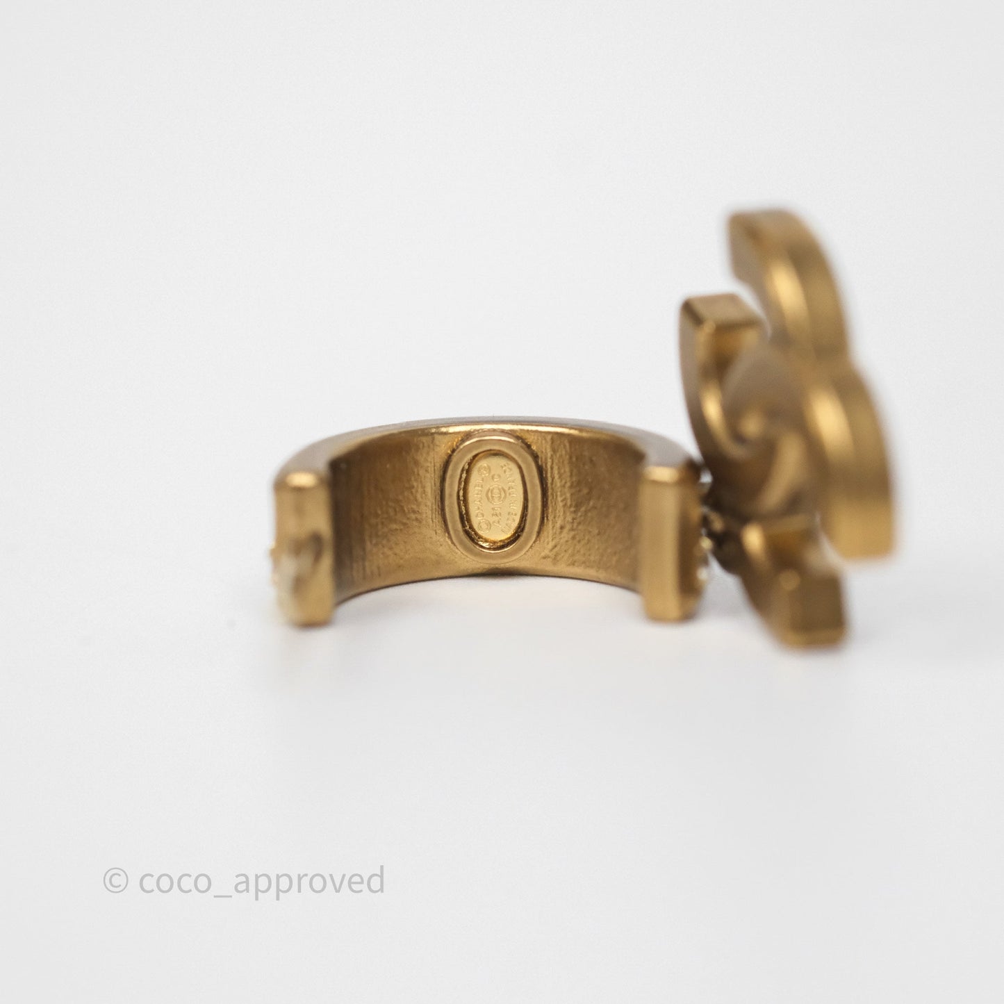 Chanel CC Crystal Pearl Hoop Earrings Gold Tone 21C