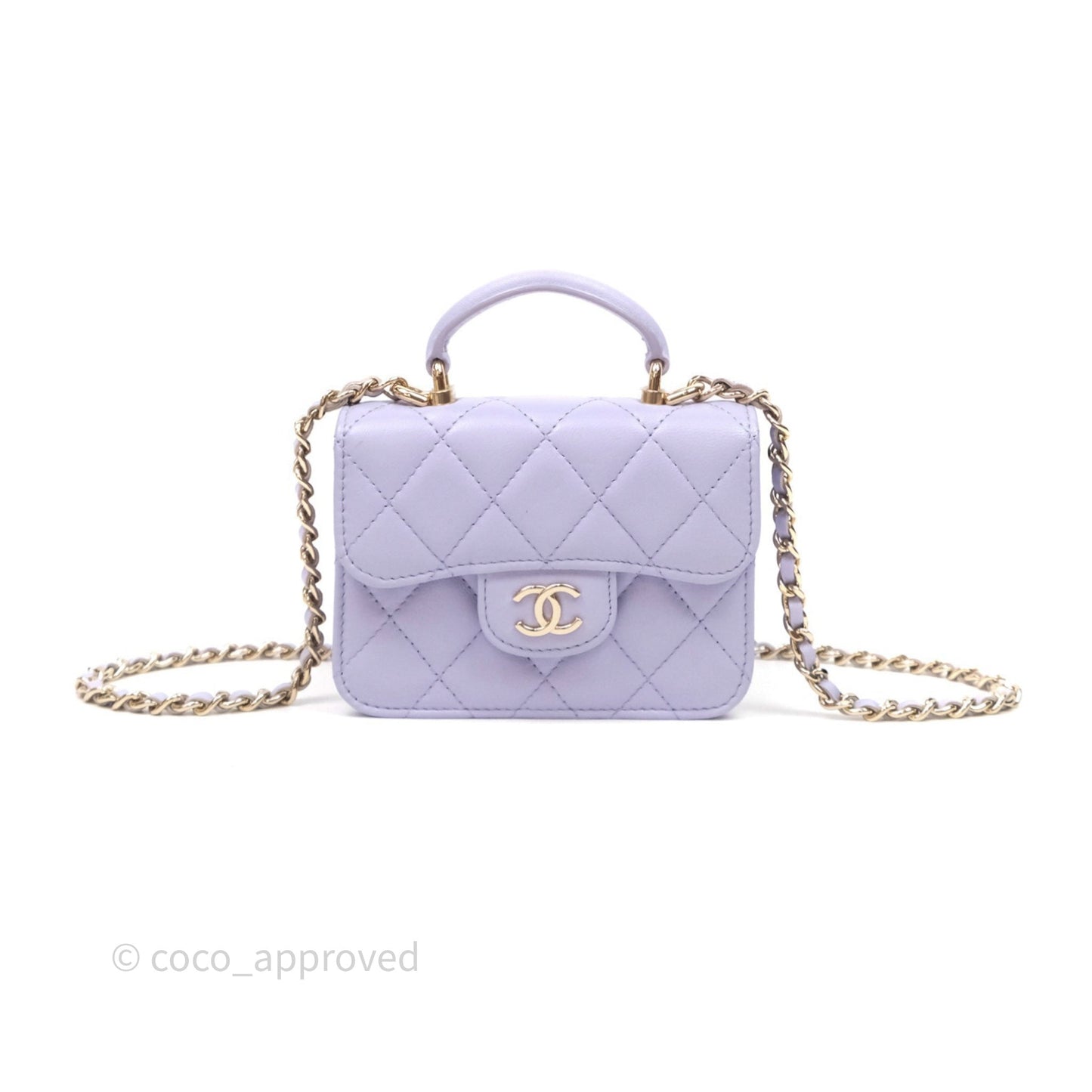 Chanel Mini Handle Flap Coin Purse With Chain Lilac Lambskin Gold Hardware