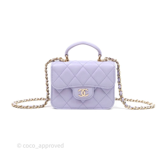 Chanel Mini Handle Flap Coin Purse With Chain Lilac Lambskin Gold Hardware
