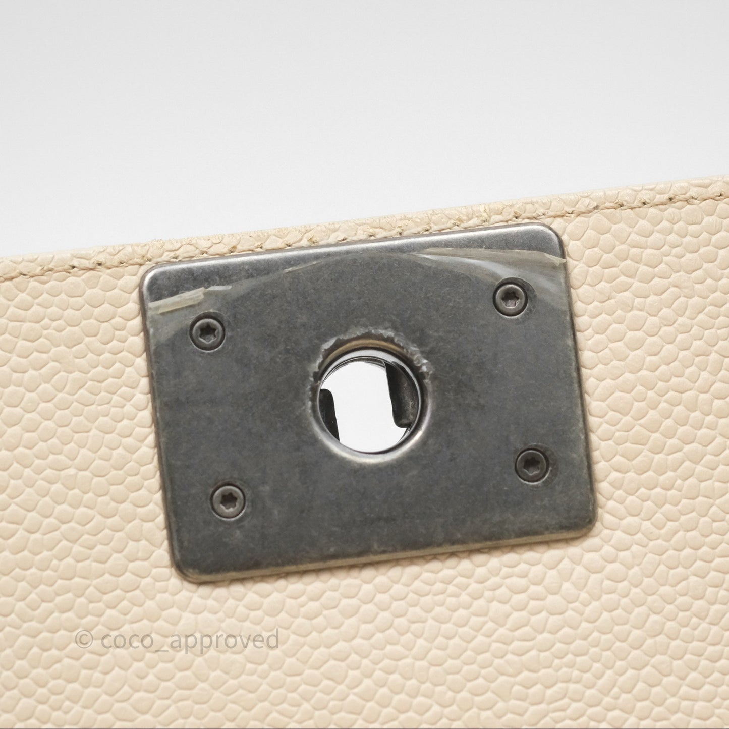 Chanel Small Boy Chevron Beige Caviar Ruthenium Hardware