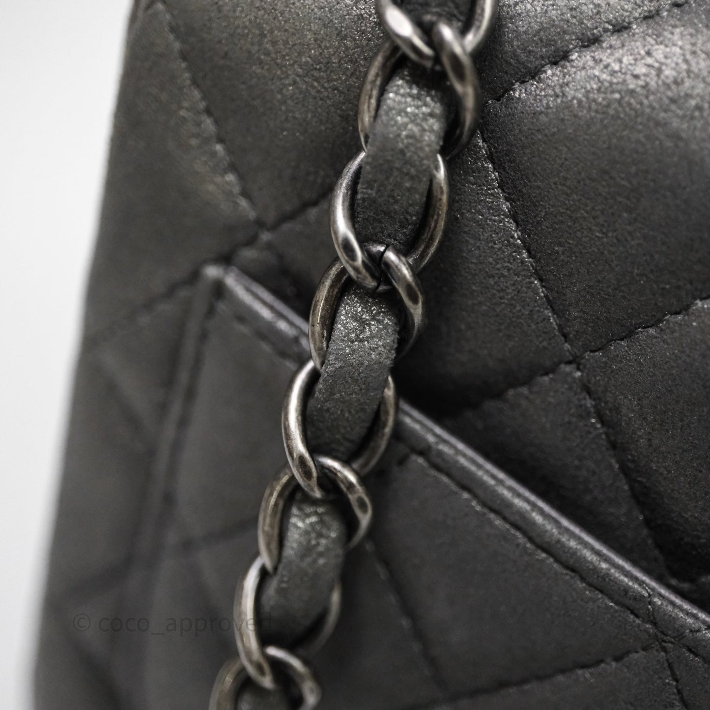 Chanel Mini Square Iridescent Grey Suede Gun Metal Hardware