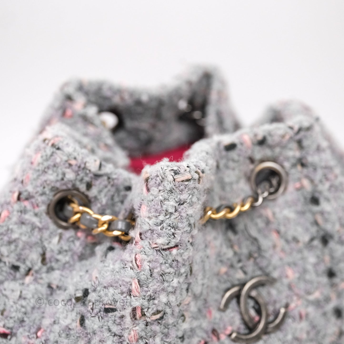 Chanel Gabrielle Small Backpack Grey Tweed Aged Calfskin