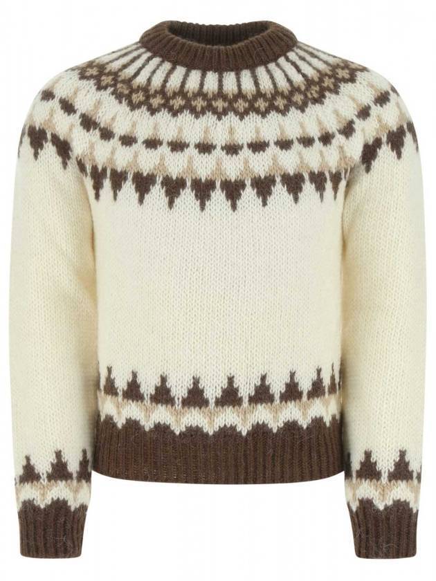 Luxury Saint Laurent Men's Wool Mohair Rib Knit Top Beige