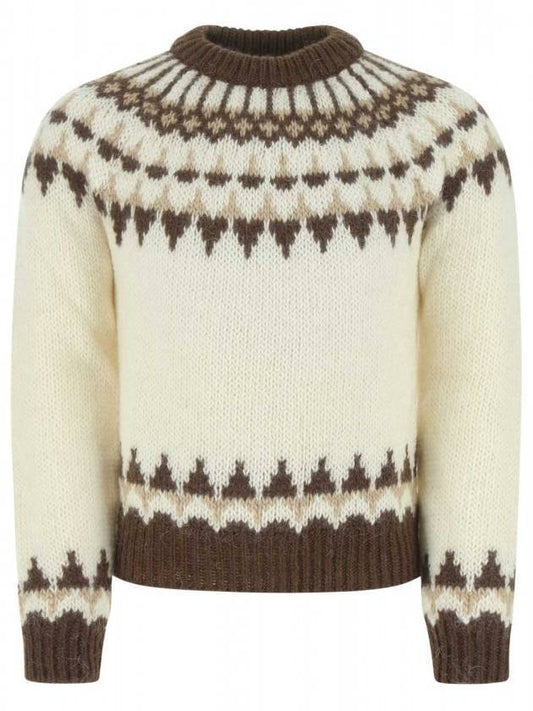 Luxury Saint Laurent Men's Wool Mohair Rib Knit Top Beige