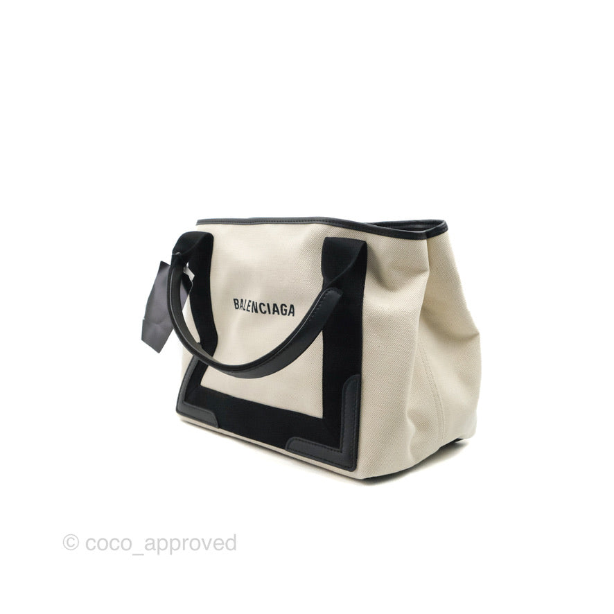 Balenciaga Small Navy Cabas Bag Off-white Canvas