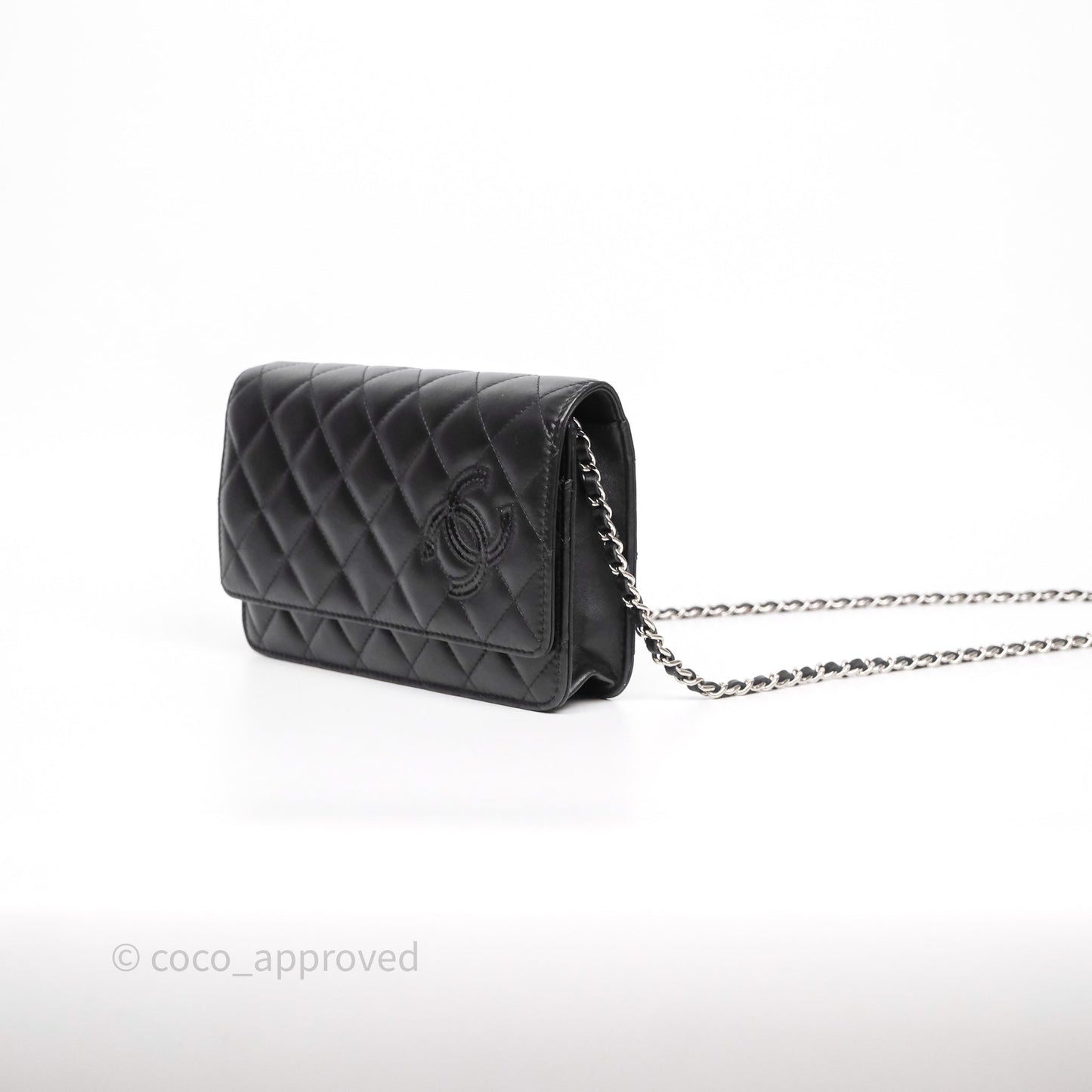 Chanel Cambon Line Wallet On Chain Black Lambskin Bag Silver Hardware