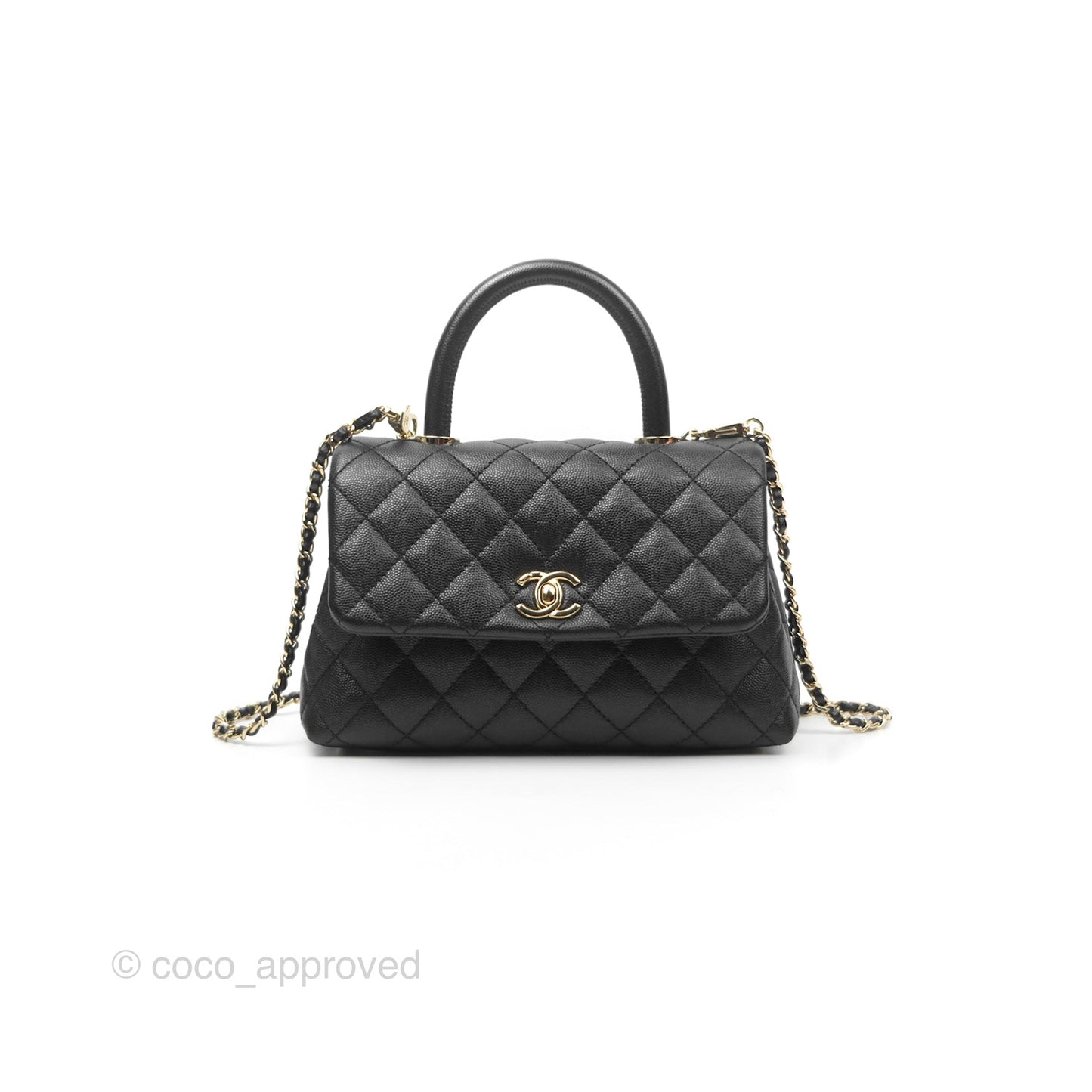 Chanel Small Quilted Coco Handle Black Caviar Gold Hardware