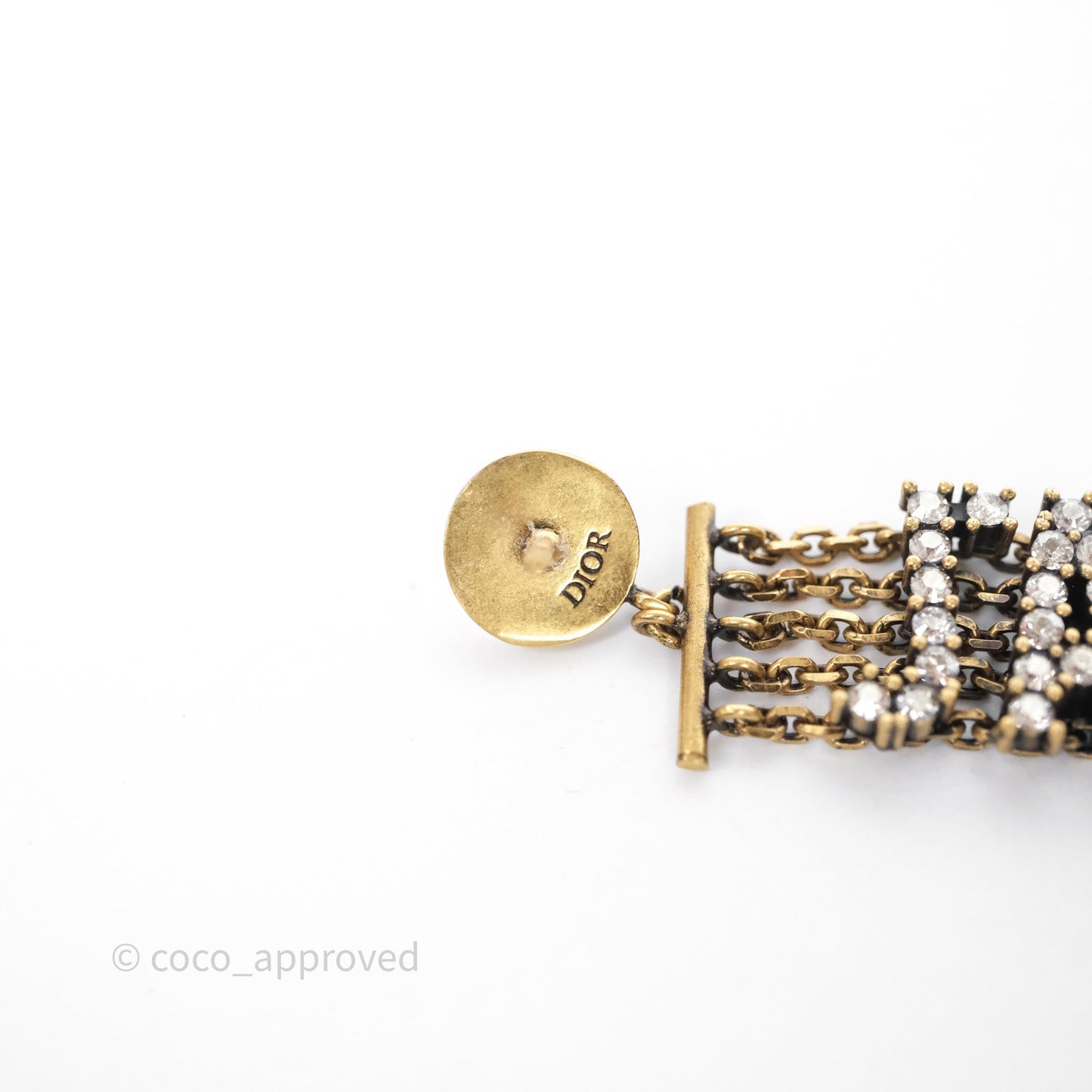 Christian Dior Crystal J'Adior Dangle Chain Earrings Gold Tone