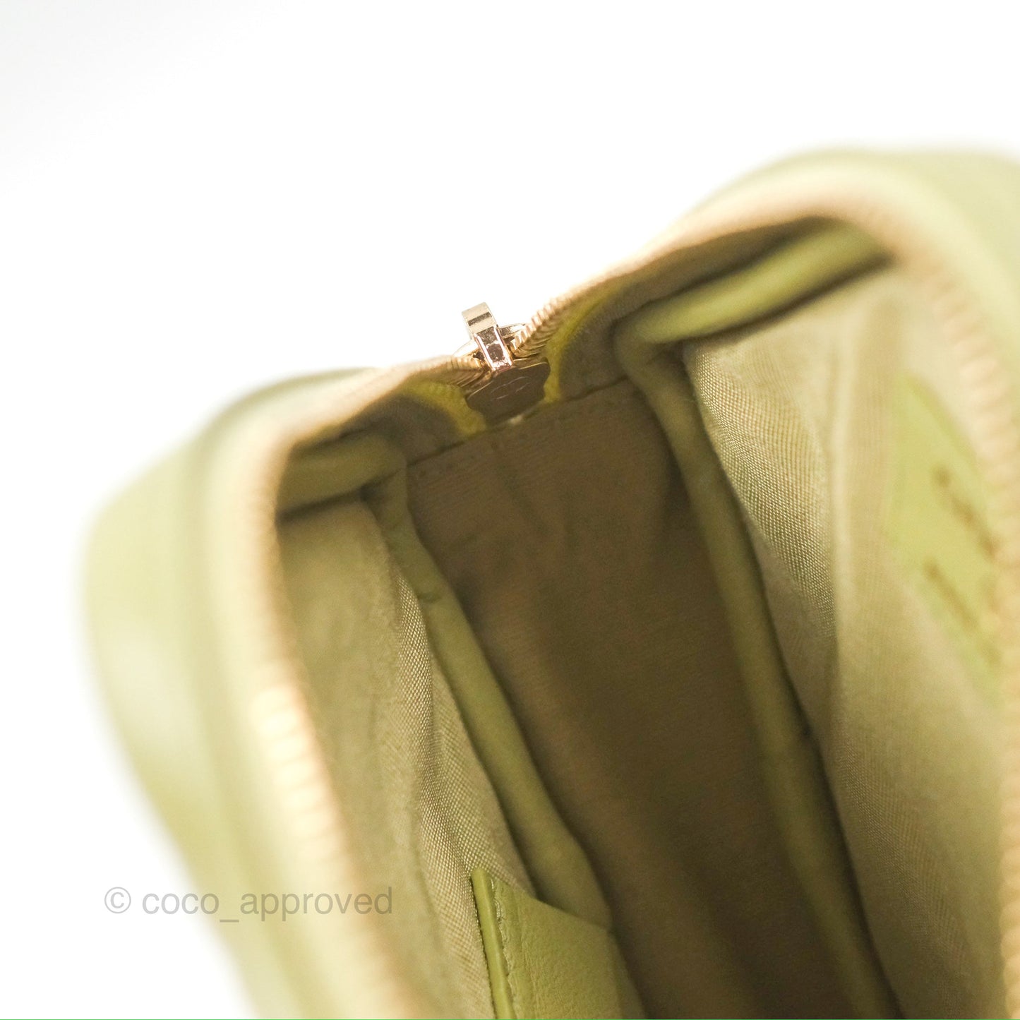 Chanel Diamond Belt Coin Purse Avocado Green Lambskin Aged Gold Hardware