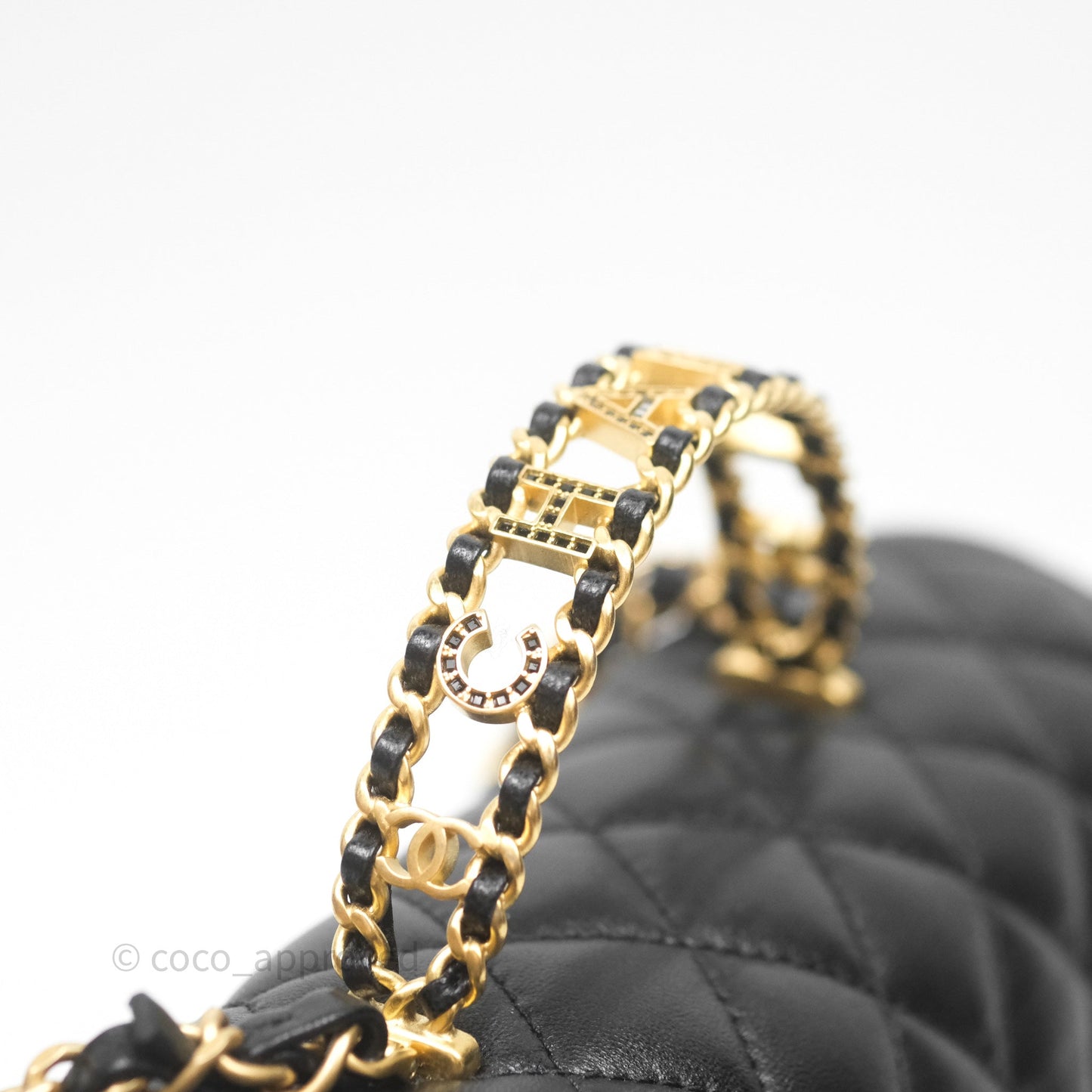Chanel Logo Top Handle Small Flap Bag Black Lambskin Gold Hardware 24C