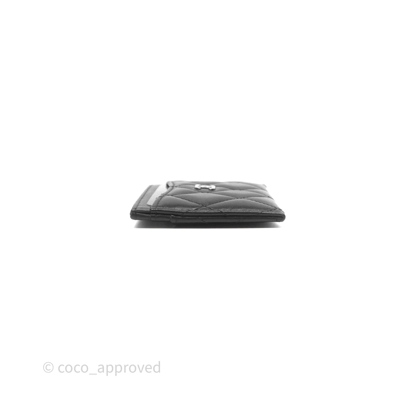 Chanel Classic Flat Card Holder Black Lambskin Silver Hardware