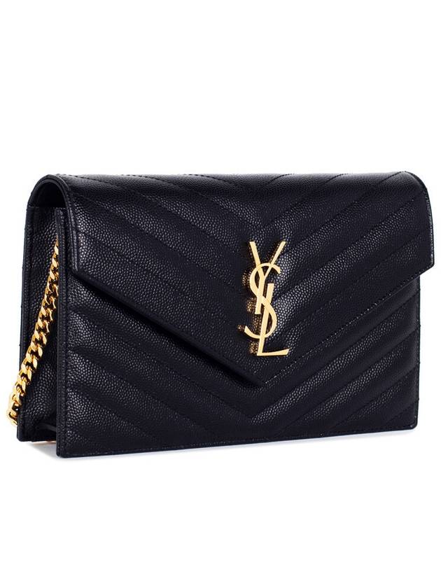 Luxury Saint Laurent Cassandre Matelasse Envelope Chain Cross Bag In Grain De Poudre Embossed Leather Black