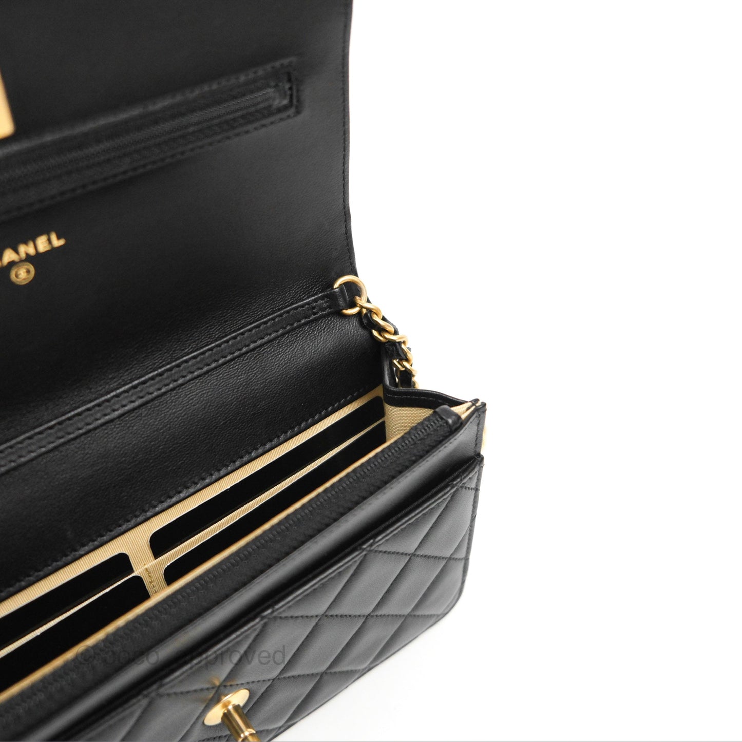 Chanel Quilted Pearl Crush Wallet on Chain WOC Black Lambskin Aged Gold Hardware