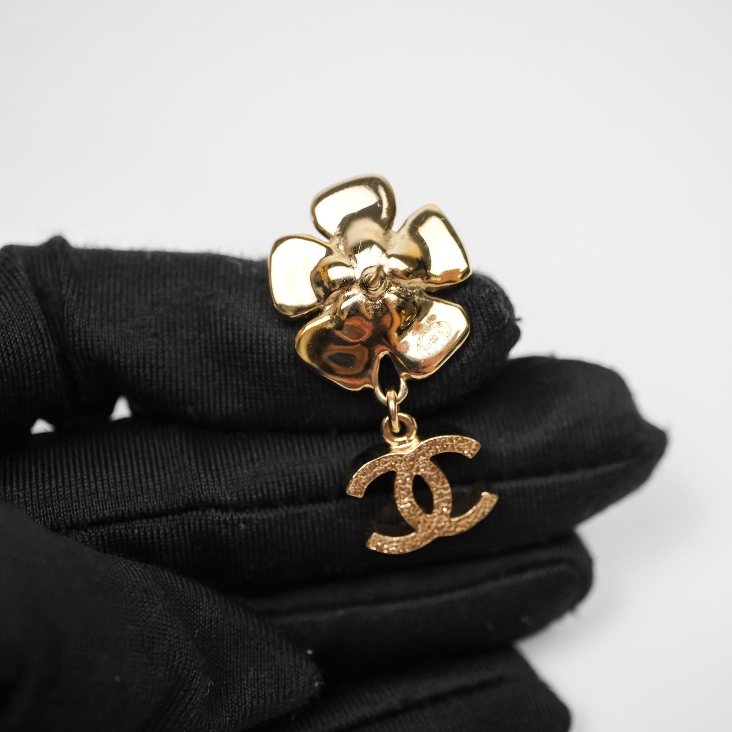 Chanel Crystals Pearl Flower Drop CC Earrings Gold Tone 23S