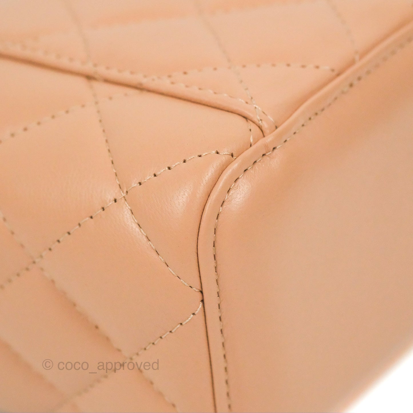 Chanel Mini Top Handle Vanity With Chain Beige Lambskin Aged Gold Hardware