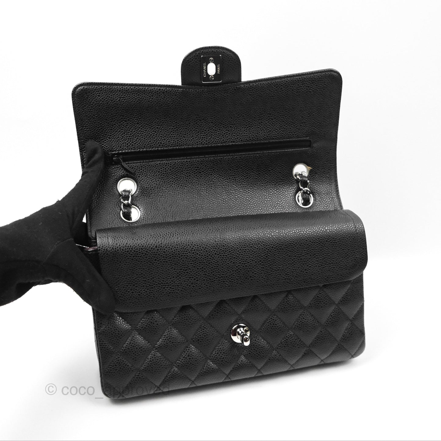 Chanel Classic M/L Medium Flap Quilted Black Caviar Silver Hardware