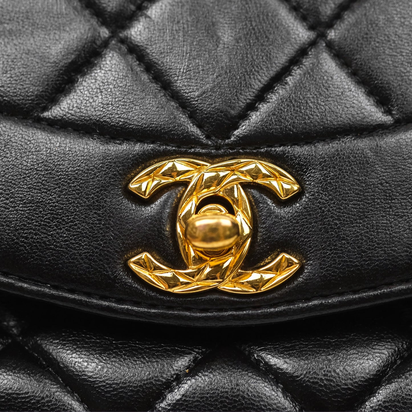 Chanel Vintage Diana Fringe Camera Bag Black Lambskin 24K Gold Hardware