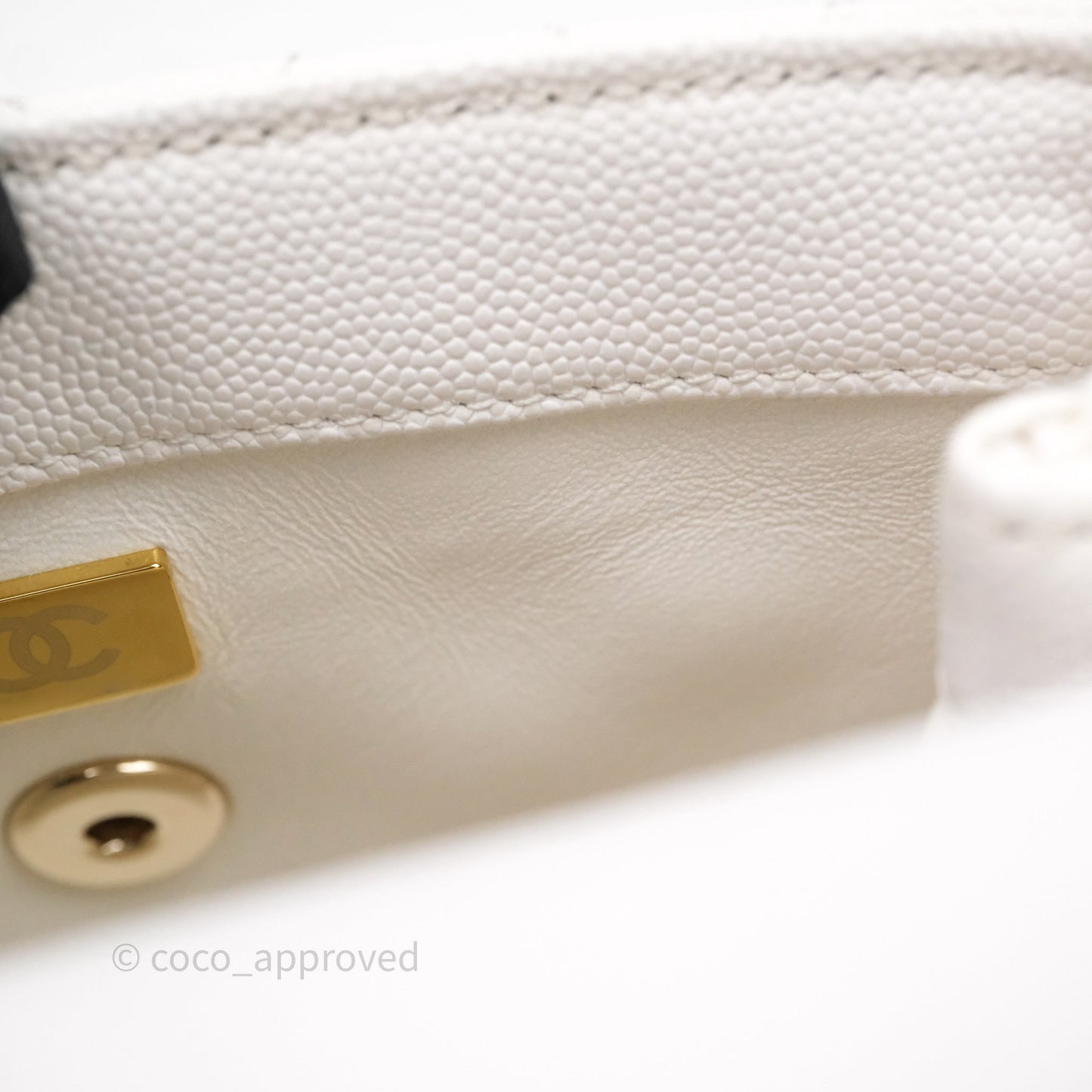 Chanel Mini Coco Handle Quilted White Caviar Gold Hardware