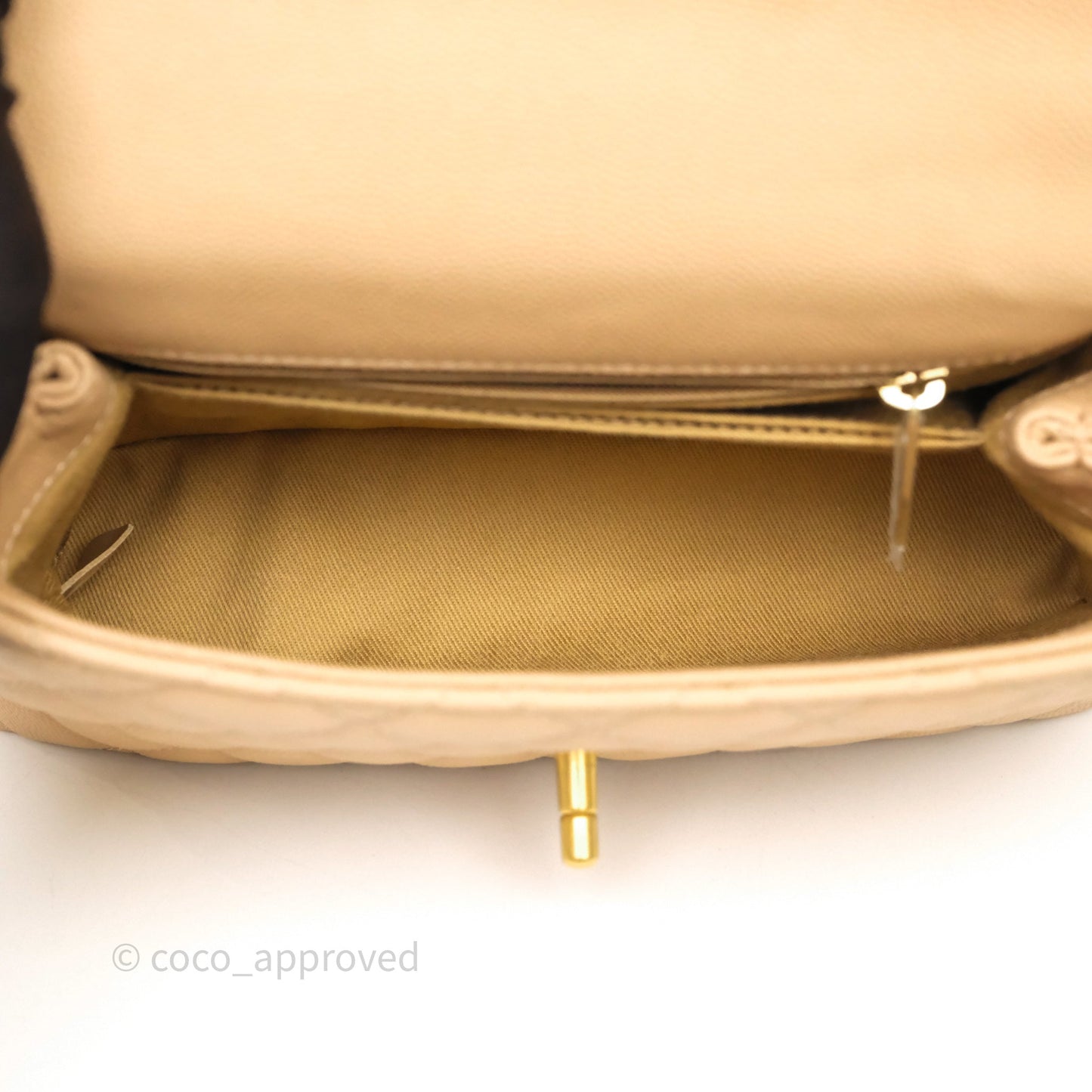 Chanel Small Coco Handle Quilted Beige Caviar Gold Hardware Lizard Handle