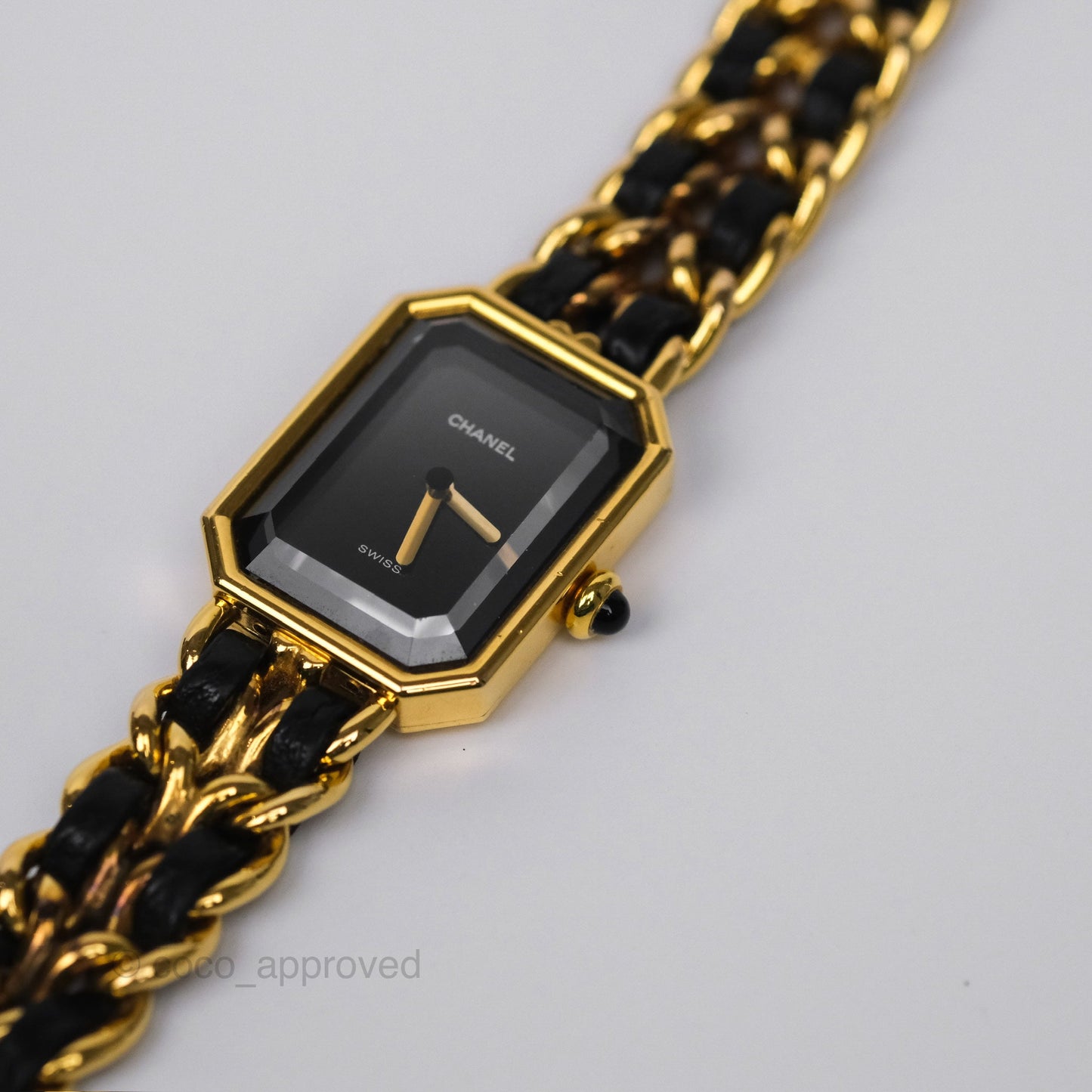 Chanel Vintage Première Watch Black Leather Gold Plated Size L