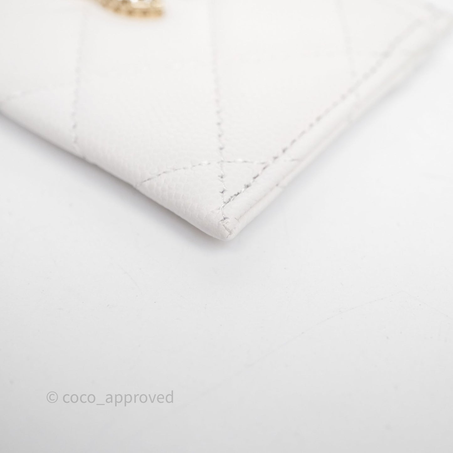 Chanel Crystal CC Quilted Flat Card Holder White Caviar