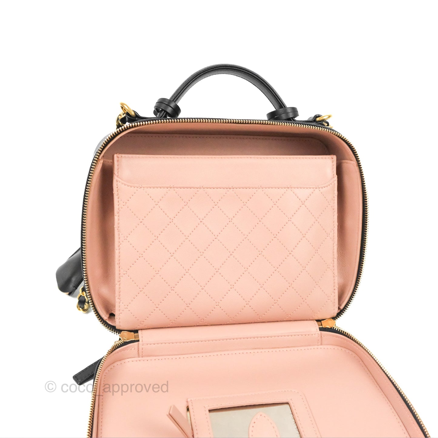 Chanel Quilted Large CC Filigree Vanity Case Black Caviar Gold Hardware