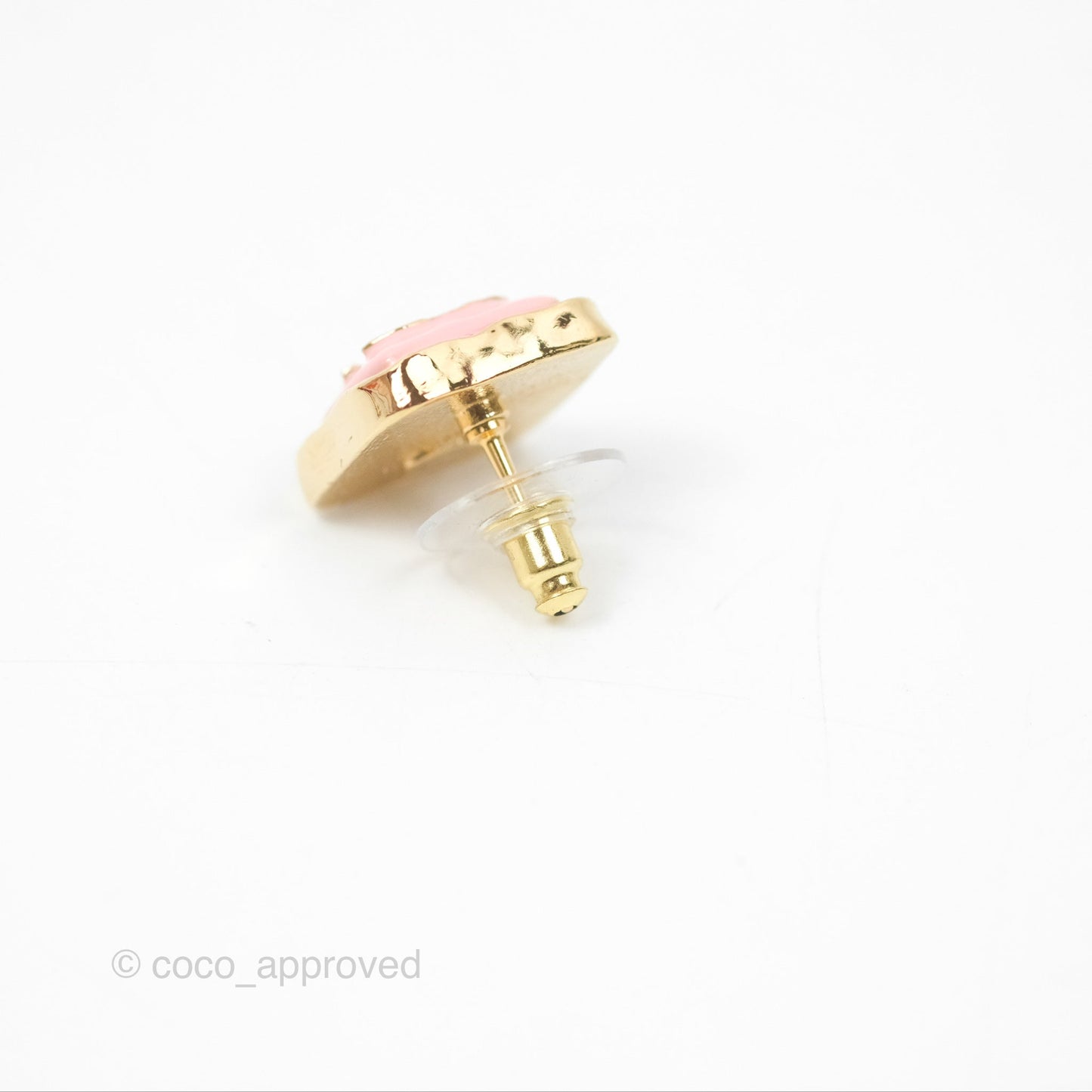 Chanel Square Pink CC Earrings Gold Tone 23K