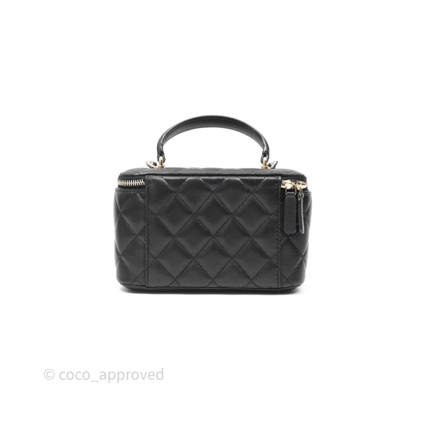 Chanel Vanity Rectangular Top Handle Black Lambskin Gold Hardware