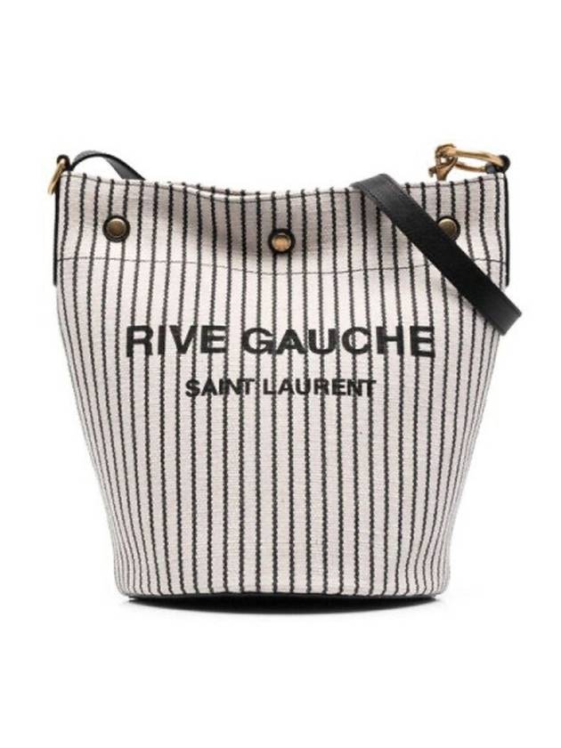 Luxury Saint Laurent Rive Gauche Striped Canvas Leather Bucket Bag Cream Black