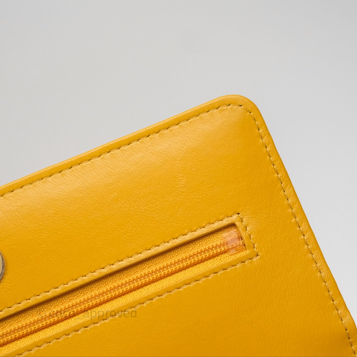 Chanel Quilted Classic Chain Around WOC Yellow Lambskin Aged Gold Hardware