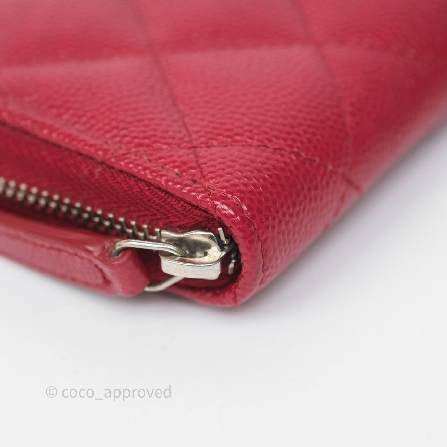 Chanel Classic Zipped Coin Purse Red Caviar Silver Hardware