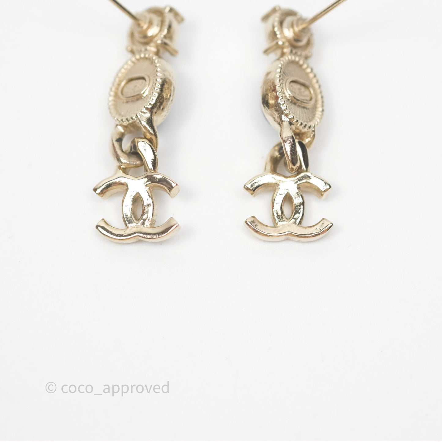 Chanel Crystal CC Black Resin Drop Earrings Gold Tone 21K