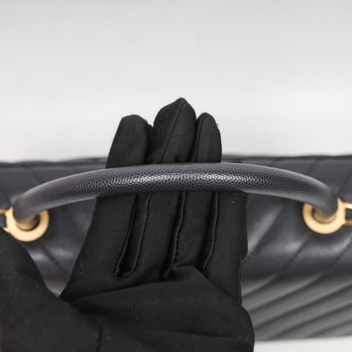 Chanel Medium Coco Handle Chevron Grey Bag Gold Hardware
