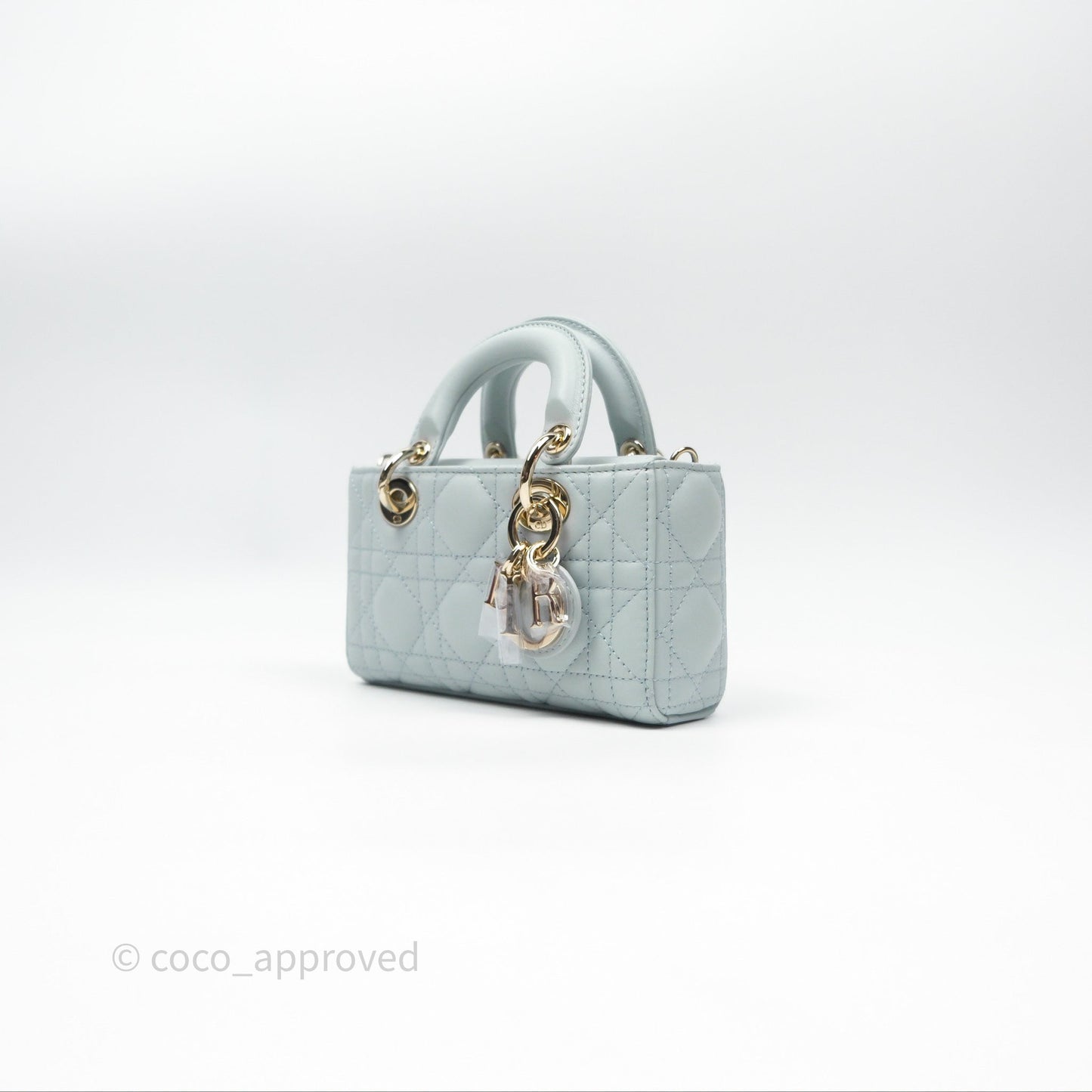 Christian Dior Micro Lady D-Joy Bag Baby Blue Lambskin Cannage Gold Hardware