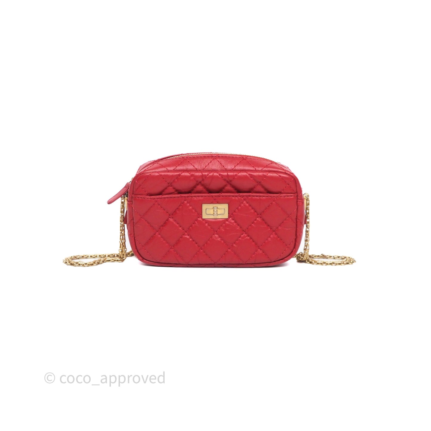 Chanel Quilted Mini Reissue Camera Case Red Aged Calfskin Aged Gold Hardware