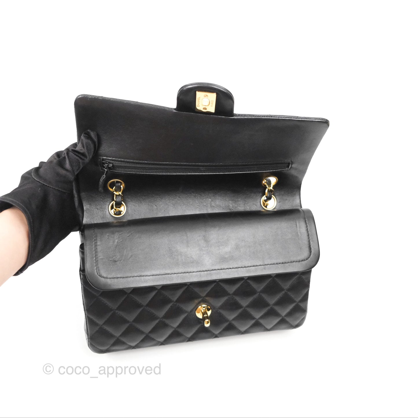 Chanel Classic M/L Medium Flap Quilted Black Lambskin Gold Hardware