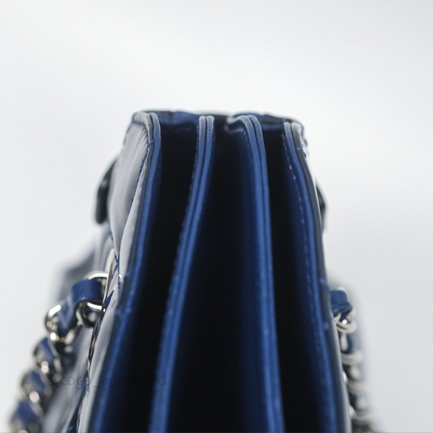 Chanel Quilted Bowling Tote Royal Blue Patent Silver Hardware